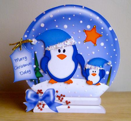 Xmas Penguins Snow Globe Shaped Card by Lisa Baglietto