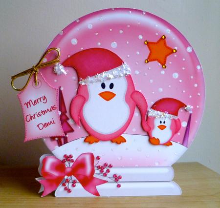 Xmas Penguins Snow Globe Shaped Card Featured Gallery Photo