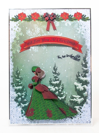 Christmas lady in red in green by Lisa Bird