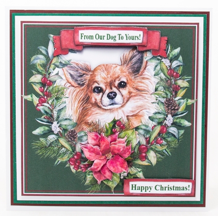 Christmas Poinsettias Watercolour Chihuahia Puppy Dog - 6 x 6 Card Topper With Decoupage & Tags by Lisa Bird