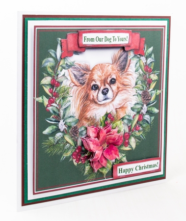 Christmas Poinsettias Watercolour Chihuahia Puppy Dog - 6 x 6 Card Topper With Decoupage & Tags by Lisa Bird