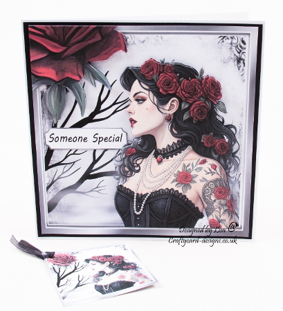 Gothic Lady With Red Roses 8x8 (ONE) by Lisa Bird