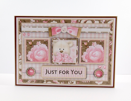 Just for You Cute Bear with Flowers Card Front by Lisa Bird