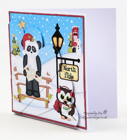 Christmas Panda is at the North Pole Fan Pyramage Topper by Lisa Bird