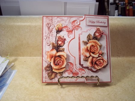Copper Rose Card Front with Topper and Decoupage by Lisa Brereton