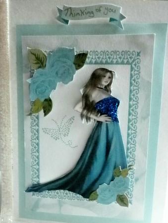 Pretty Lady in Blue Dress, with Blue Roses by Lisa Griffiths