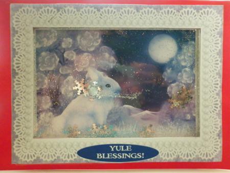Snowflake Asking the Moon for Yule Blessings Shaker Card by Lisa Griffiths