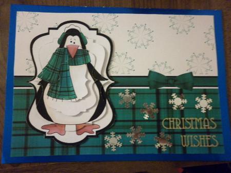 Prim Penguin Pyramage Card Front - Teal by Lisa Griffiths