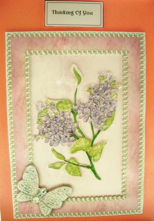 Lilac Blossom in a Pearl Frame with Diamond Butterfly by Lisa Griffiths