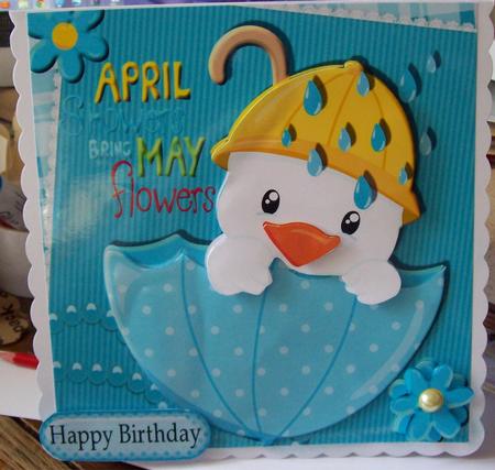 April Showers Bring May Flowers, Cute Duck in the Rain 8x8 by Lisa Howett