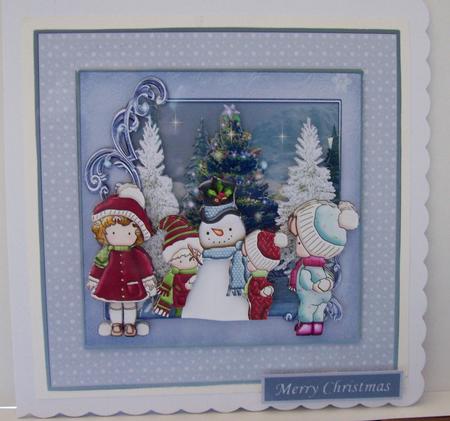 Snowball Fun 7x7 Card with Decoupage by Lisa Howett