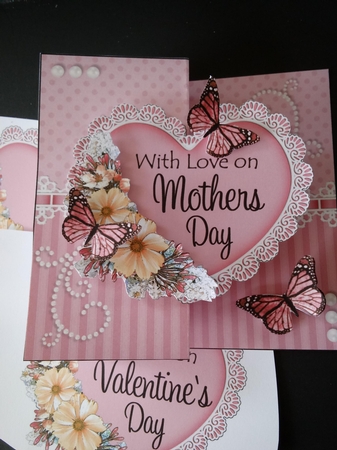 3 in 1 Floral Heart - 3D Shaped No-Hole Fold Back Card with Decoupage Mini Kit by Lisa Lee