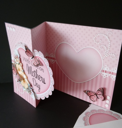 3 in 1 Floral Heart - 3D Shaped No-Hole Fold Back Card with Decoupage Mini Kit by Lisa Lee
