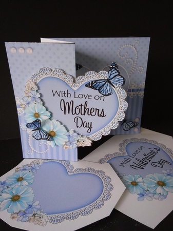 3 in 1 Floral Heart - 3D Shaped No-Hole Fold Back Card with Decoupage Mini Kit by Lisa Lee
