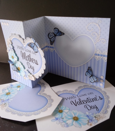 3 in 1 Floral Heart - 3D Shaped No-Hole Fold Back Card with Decoupage Mini Kit by Lisa Lee