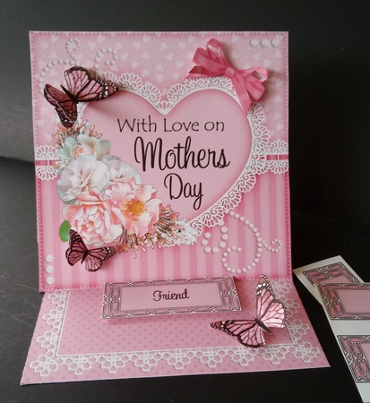 3D Easel Card Mini Kit - A Touch of Elegance Mothers Day - Flowers, Heart Lace, Butterflies & Pearls by Lisa Lee
