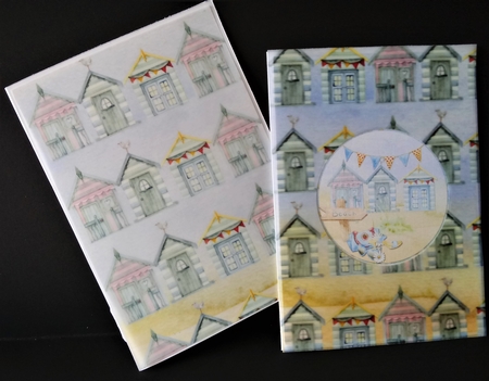 A4 Paper Beach Huts On Blue/Yellow Background by Lisa Lee