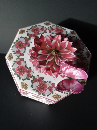 Red dahlia exploding box card with matching gift box by Lisa Lee