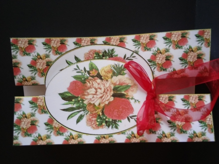 Pretty peach vintage flowers cut out stand alone card by Lisa Lee