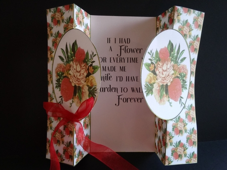 Pretty peach vintage flowers cut out stand alone card by Lisa Lee