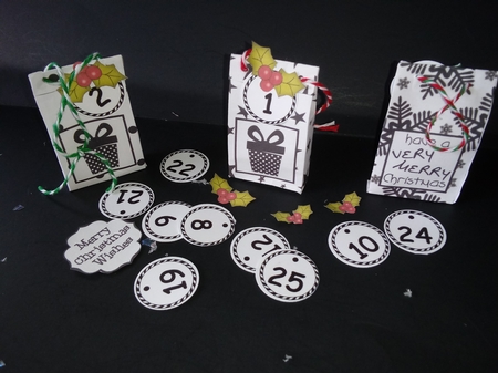 3D Monochrome Xmas Hanging Advent Calendar Box Kit by Lisa Lee