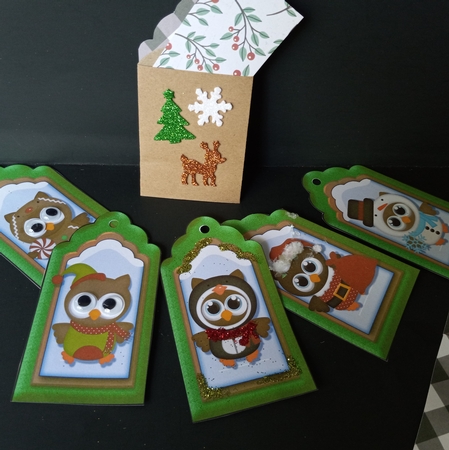 Christmas Tags 6 Owls Sheet 1 by Lisa Lee
