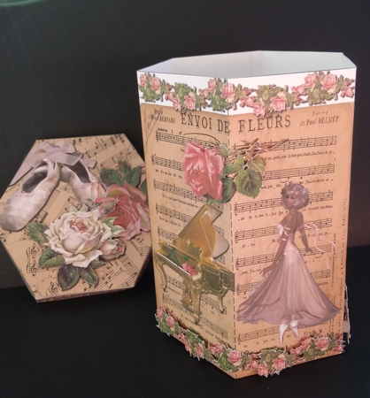 GORGEOUS TALL HEXAGONAL DECOUPAGE BOX - Envoi De Fleur by Lisa Lee