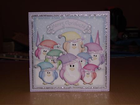 Xmas Pastel Penguins Scalloped Corner Side Stacker Topper by Lisa Weider