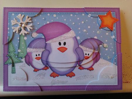 A5 Xmas Penguins Felties Scallop Corners and Pyramage by Lisa Weider