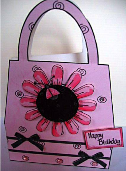 Pink Ladybug Handbag Card by Liz Chapman