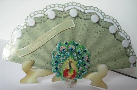 Peacock Birthday Fan & Stand by Liz Chapman