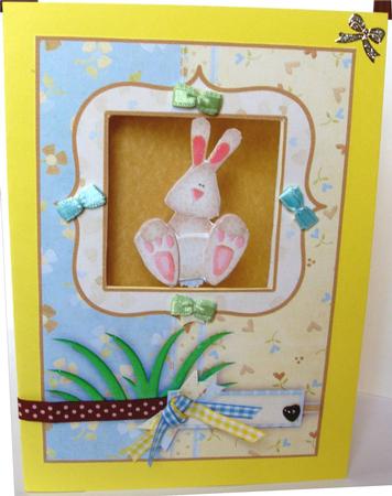 Warren Wabbit Double Decoupage Aperture Card by Liz Chapman