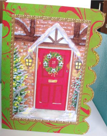 Christmas Front Door A5 Scallop Edge Card by Liz Chapman