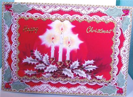 Christmas Red Candle Trio Matchin Spiral 7x5inch Folded Card by Liz Chapman