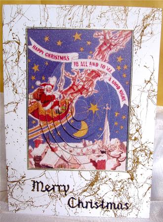 Santa Flying Over the Roof Tops Oval Pyramids by Liz Chapman