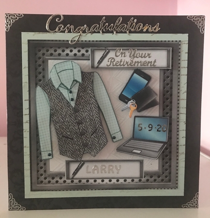  Male birthday card with green checked shirt and Grey herringbone Harris tweed waistcoat, topper for 6x6 card by Liz Kiely