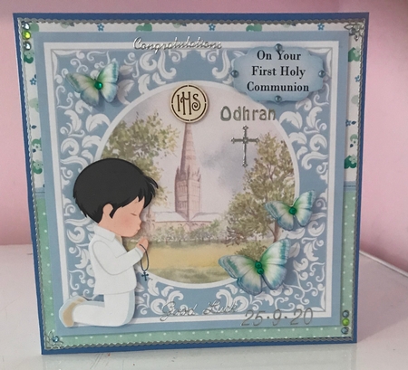 First Holy Communion Boy Card Mini Kit & Decoupage (black hair) by Liz Kiely