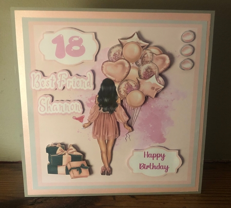 Brunette Birthday Girl in Pink Dress by Liz Kiely