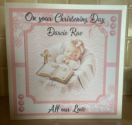 Christening Day Girl Decoupage Card Mini Kit 7x7 by Liz Kiely