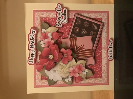 Flowers and Chocolates Decoupage Card by Liz Kiely