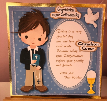 Lovely Boys Comfirmation Card with Verse ( Dark Hair) by Liz Kiely