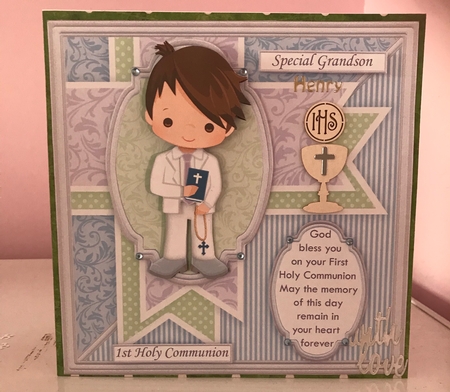 1ST HOLY COMMUNION or CONFIRMATION Boy & Verse 7.5 Decoupage & Insert Mini Kit by Liz Kiely