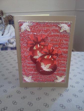 Golden Holly on Baubles Card Front by Lindsay Monk