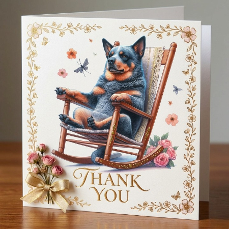 Blue Heeler Sitting on a Rocking Chair by Liz Rayner