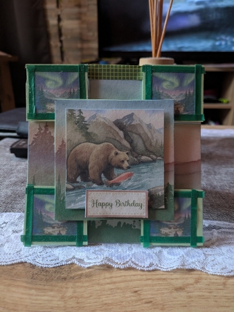 Wild Nature Birthday Card with Bear and Northern Lights by Sabine Llorens
