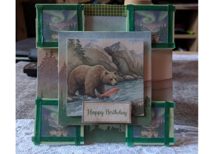 Wild Nature Birthday Card with Bear and Northern Lights by Sabine Llorens