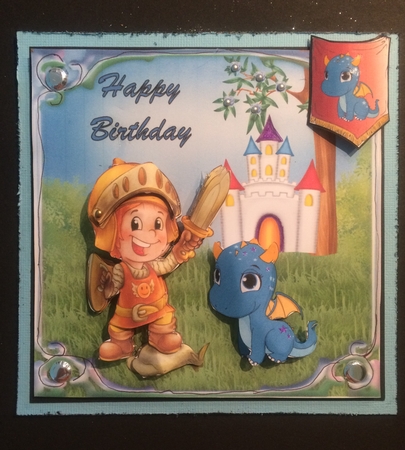 My Pet Dragon - 6x6 inch card front with decoupage by Lois Robinson
