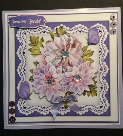 Beautiful Asters on Lace 7x7  by Lois Robinson