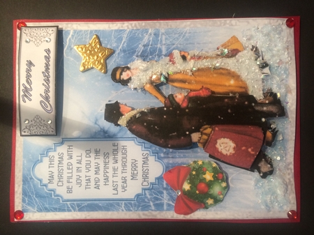 Christmas Shopping 2 - 7x5 inch card front with decoupage by Lois Robinson