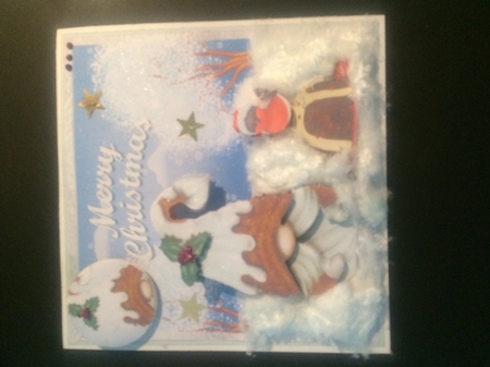 Christmas Pudding Gnome - 6x6 inch card front with decoupage by Lois Robinson